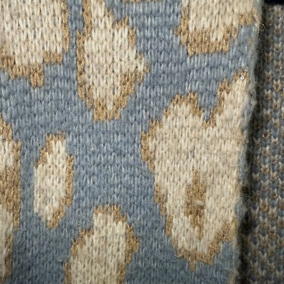 Davi & Dani Leopard‎ Open Front Long Sleeve Cardigan Pockets Shimmer Womens M - Picture 6 of 7